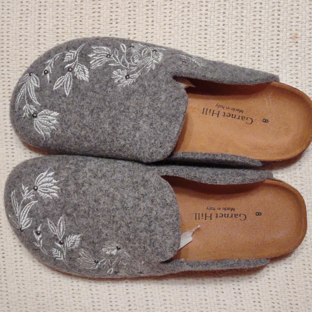 Garnet Hill grey felted wool mules size 8, new without tags